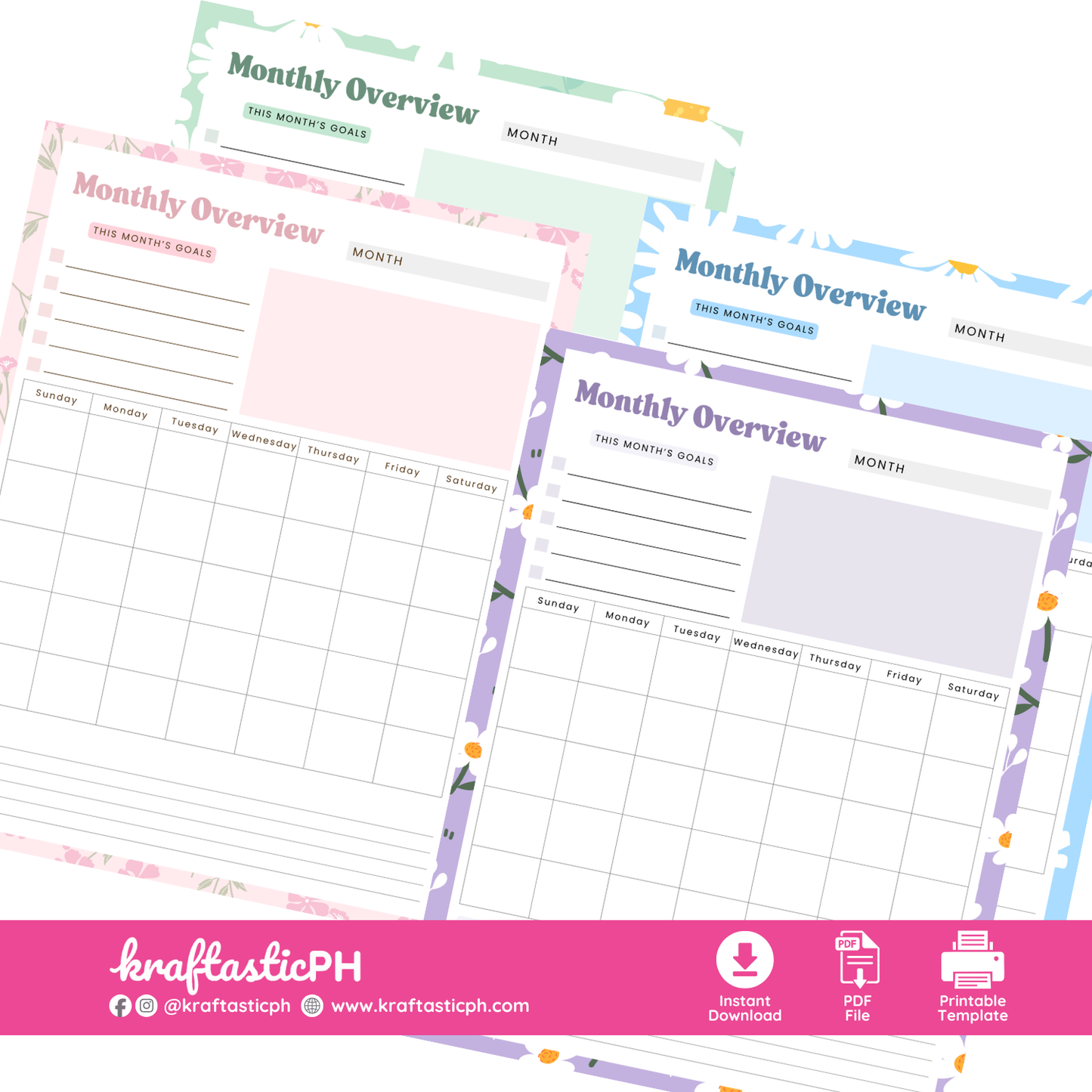Monthly Overview Printable Template – Instant Download
