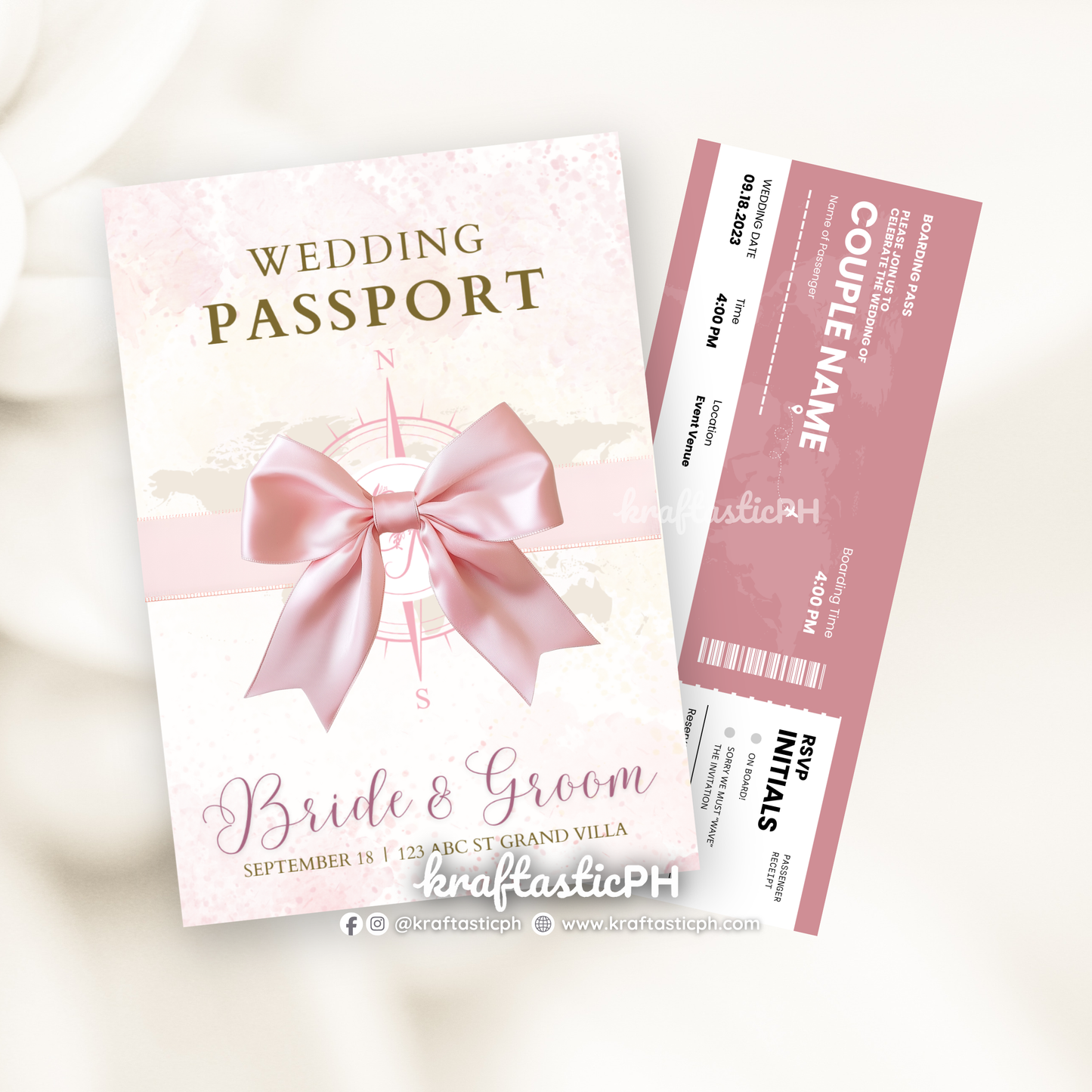 Travel Theme Passport Wedding Invitation Set | Custom Boarding Pass & Holder