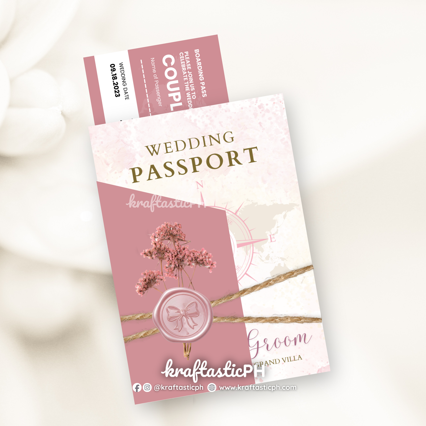Travel Theme Passport Wedding Invitation Set | Custom Boarding Pass & Holder