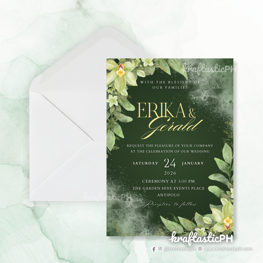 Garden Wedding Invitation Set | Sage & Emerald Greenery Design Invitation
