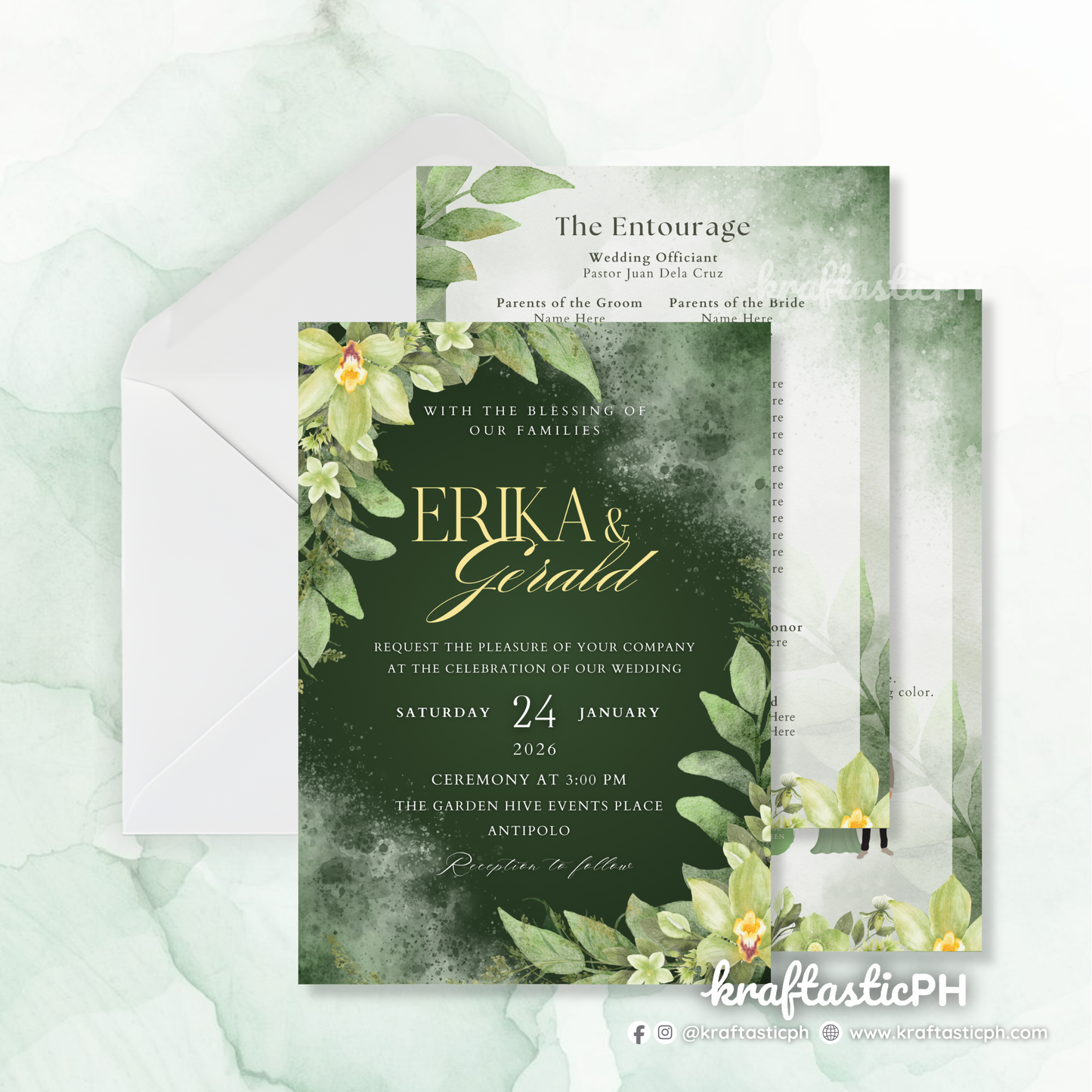 Garden Wedding Invitation Set | Sage & Emerald Greenery Design Invitation