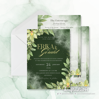 Garden Wedding Invitation Set | Sage & Emerald Greenery Design Invitation