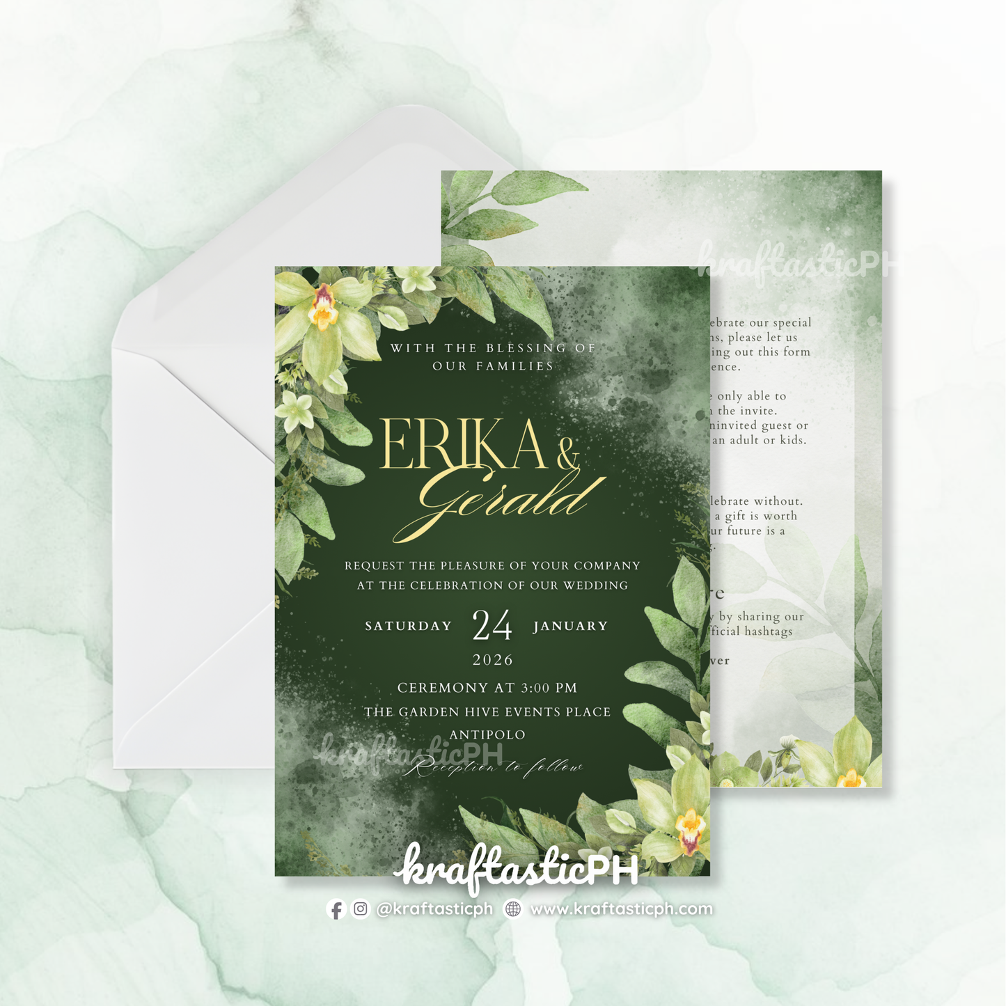 Garden Wedding Invitation Set | Sage & Emerald Greenery Design Invitation