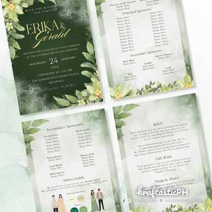 Garden Wedding Invitation Set | Sage & Emerald Greenery Design Invitation