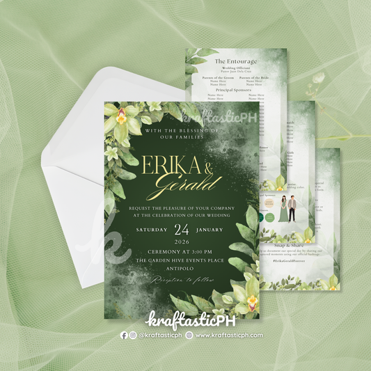 Garden Wedding Invitation Set | Sage & Emerald Greenery Design Invitation