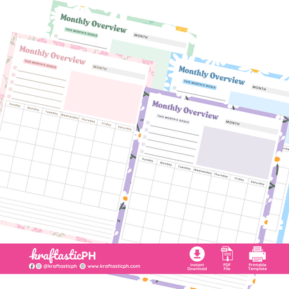 Monthly Overview Printable Template – Instant Download