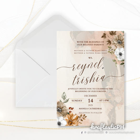 Rustic Wedding Invitation Set | Brown Kraft Style & Floral Design