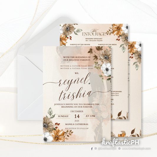 Rustic Wedding Invitation Set | Brown Kraft Style & Floral Design