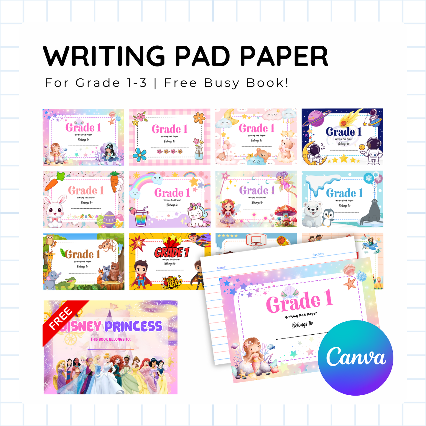 Printable Writing Pad Paper Template for Grade 1-3 | 12 Cover Designs + FREE Busy Book