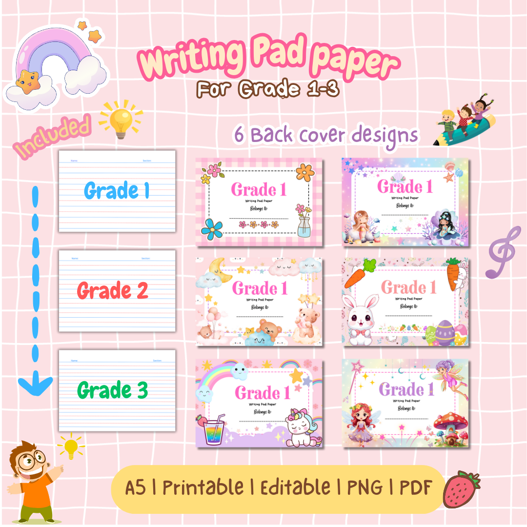 Writing Pad Template.pdf Writing Pad Paper Template Grade 1, 2, 3 | 12 Printable Cover Designs ...